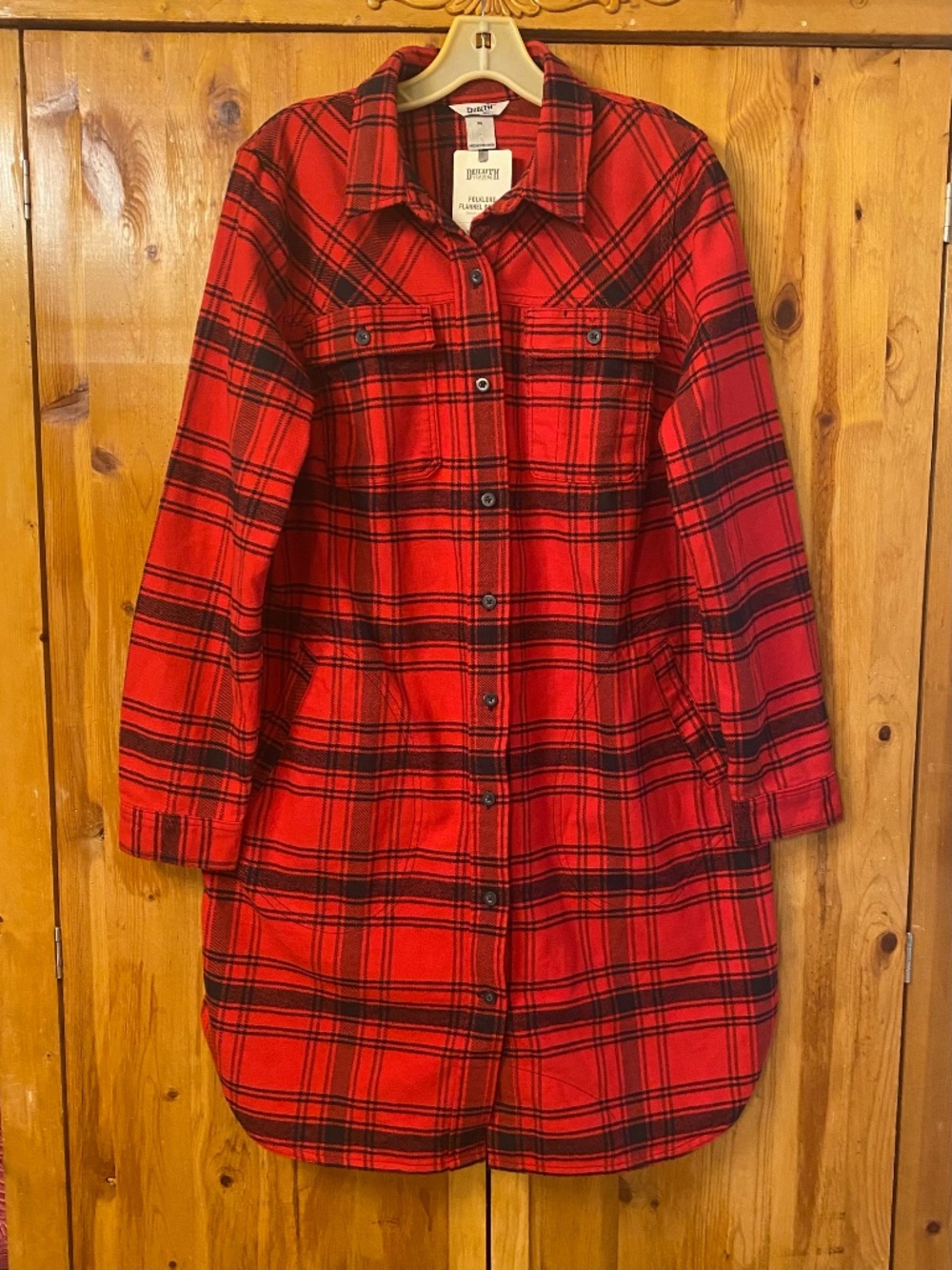 New with tags Red and black plaid duster by Duluth Trading co. size medium